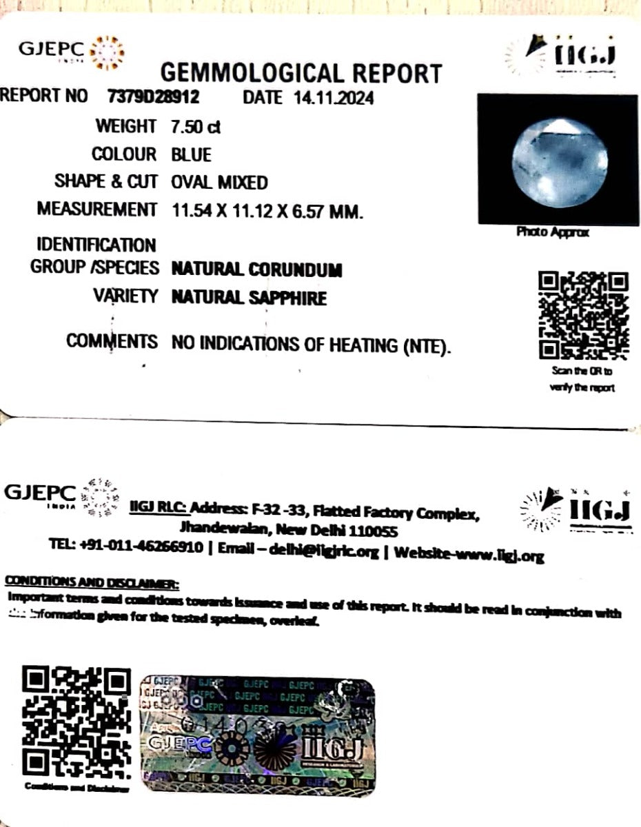 7.50/CT Natural Blue Sapphire with Govt Lab Certificate-6771