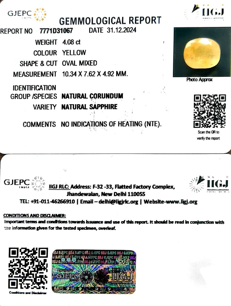 4.08/CT Natural Ceylonese Pukhraj with Govt Lab Certificate-7771D31067