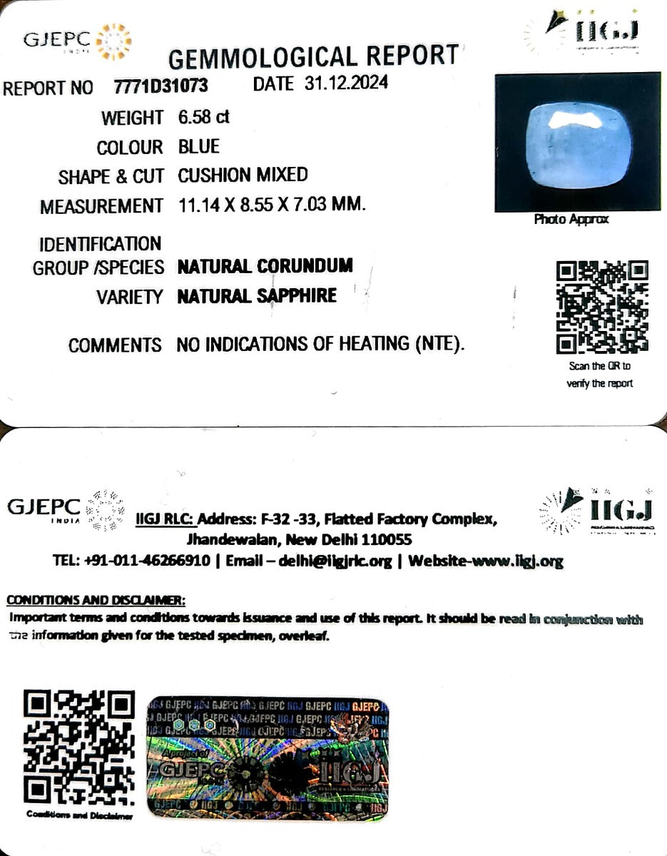 6.58/CT Natural Blue Sapphire with Govt Lab Certificate-6771