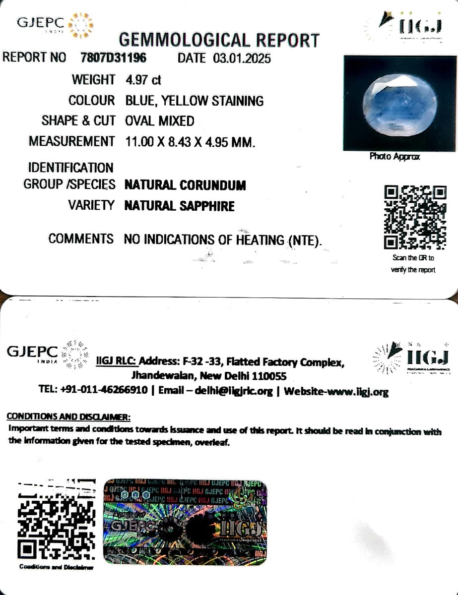 4.97/CT Natural Blue Sapphire with Govt Lab Certificate-6771