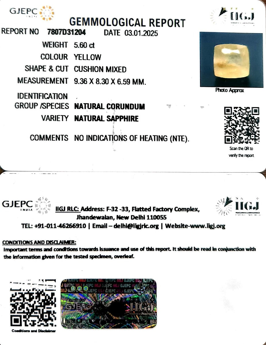 6.22/Ratti Natural Ceylonese Pukhraj with Govt Lab Certificate