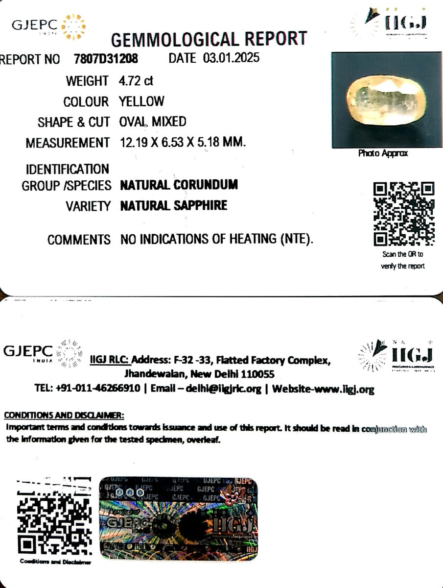4.72/CT Natural Ceylonese Pukhraj with Govt Lab Certificate-6771