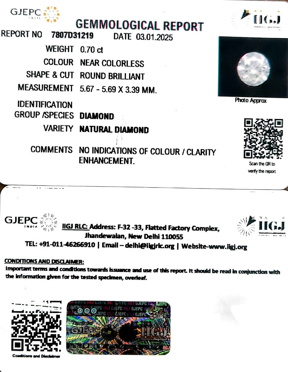0.70/Cents Natural Diamond with Govt. Lab Certificate-7807D31219