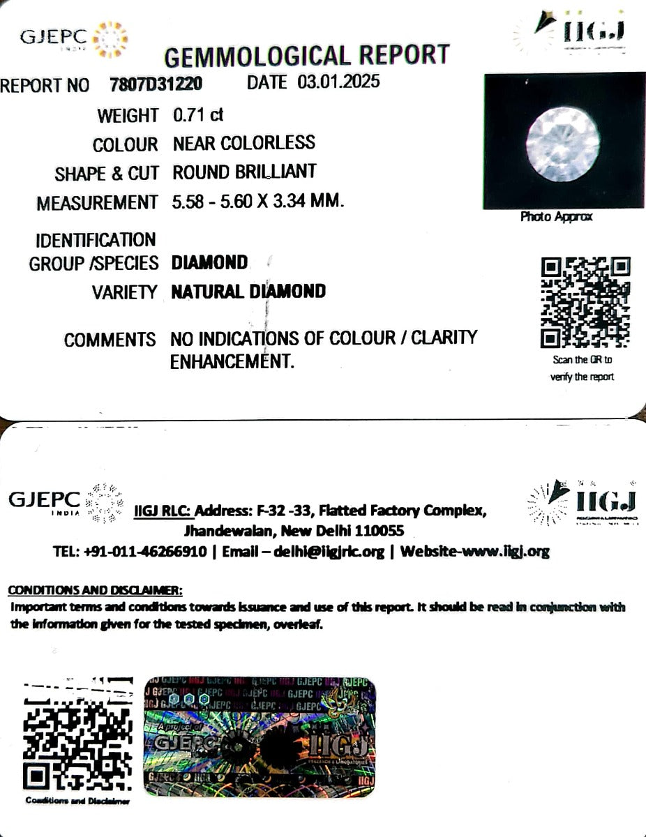 0.71/Cents Natural Diamond with Govt. Lab Certificate-160000