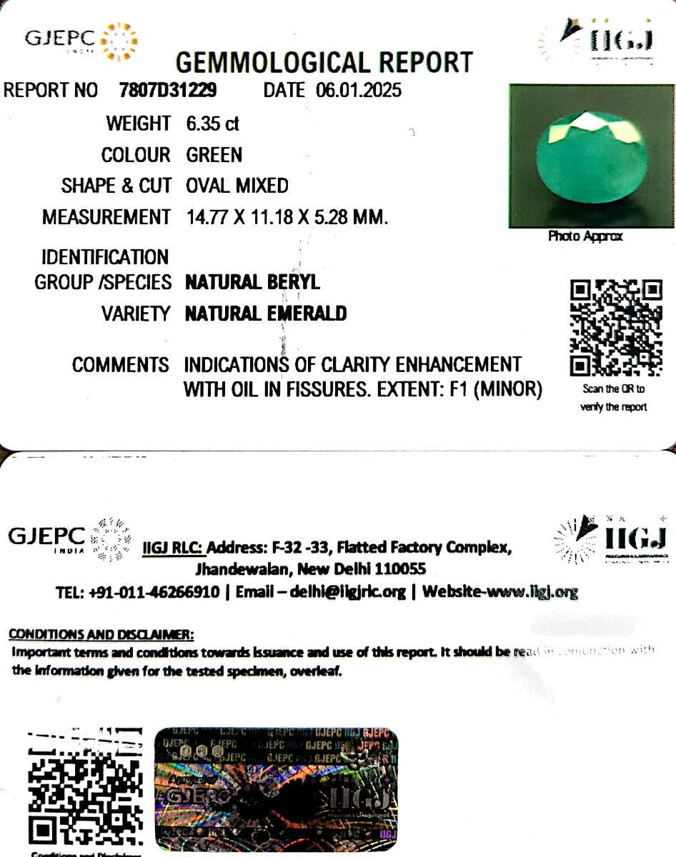 6.35/CT Natural Panna Stone with Govt. Lab Certificate-23310