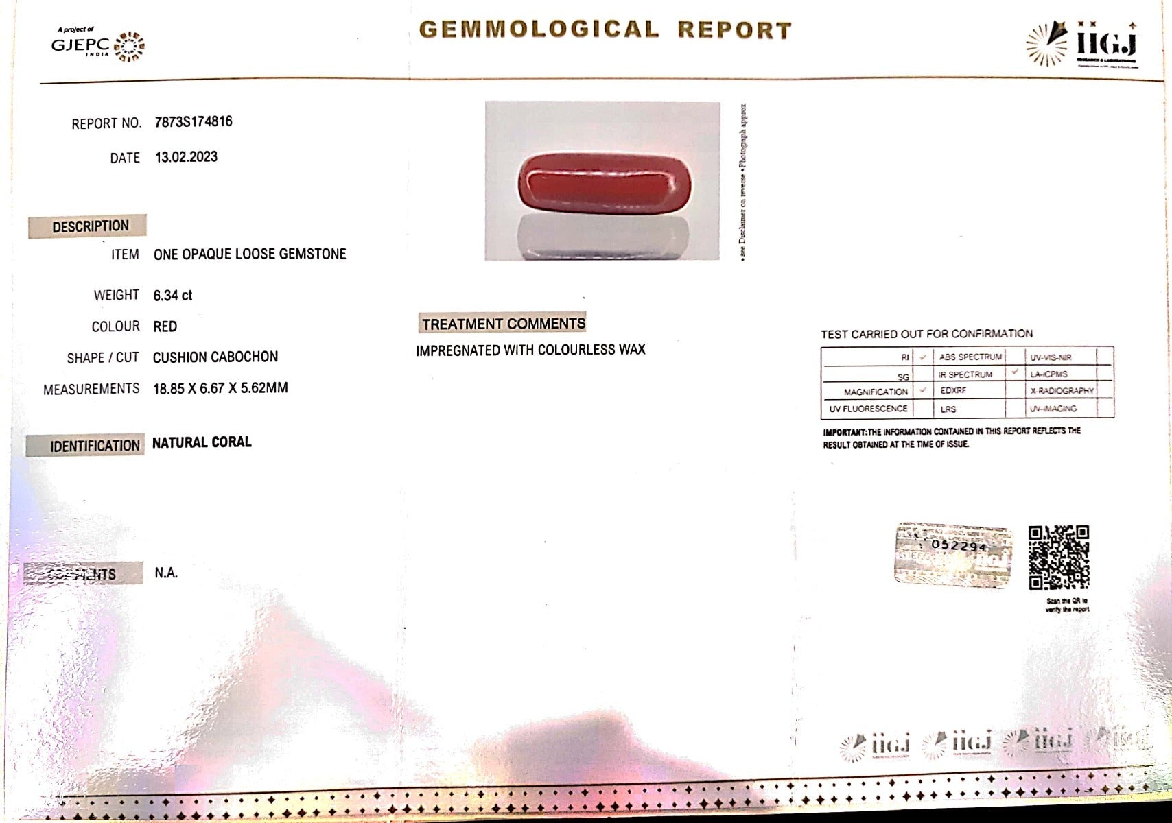 6.34/Carat Natural Cylindrical Red Coral-1800