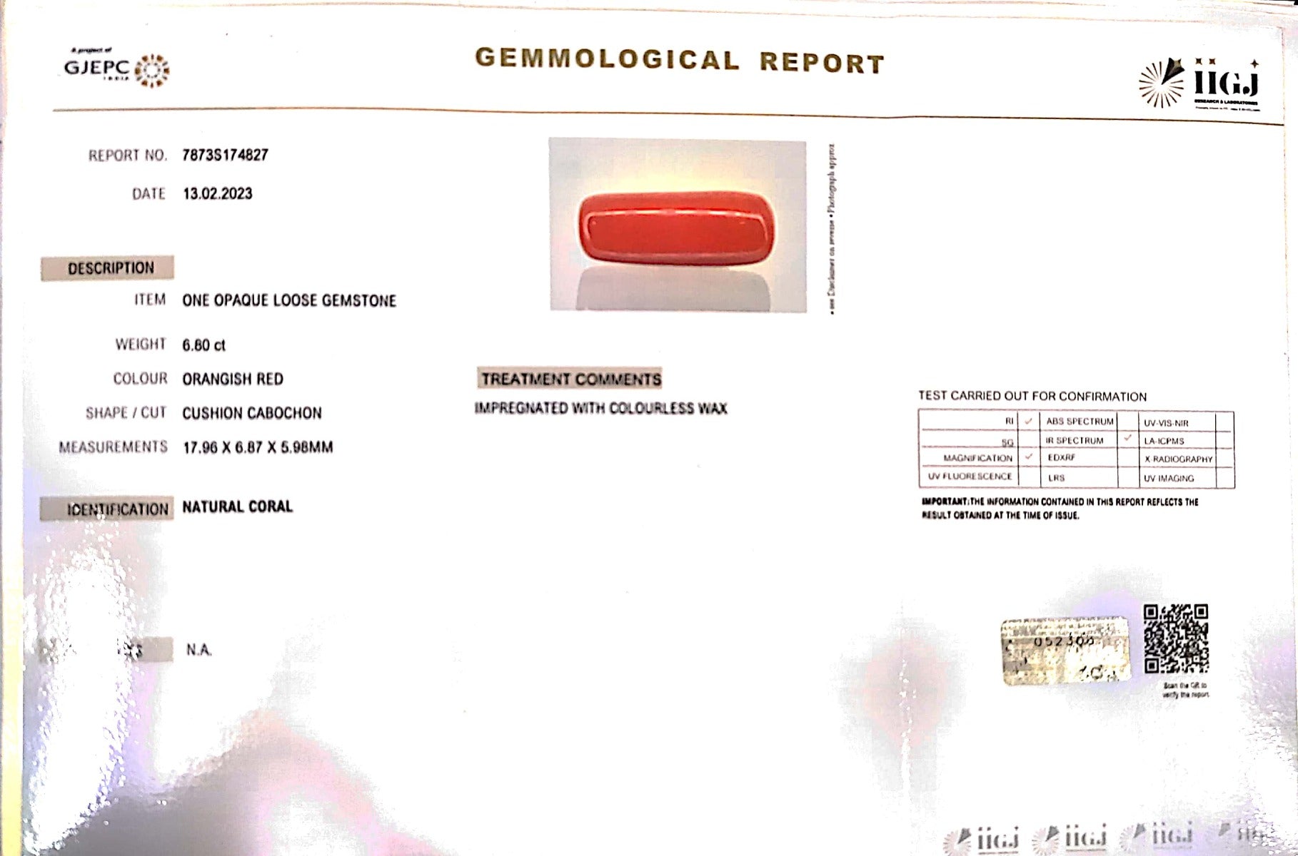 6.80/Carat Natural Cylindrical Red Coral (1800)