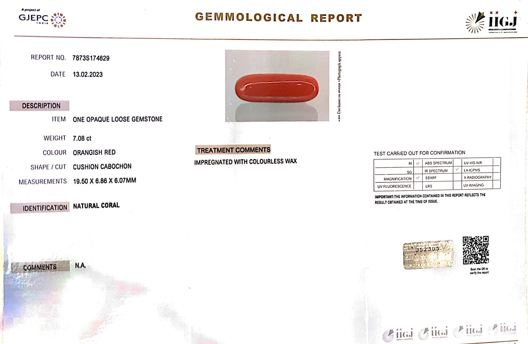 7.08/Carat Natural Cylindrical Red Coral (1800)