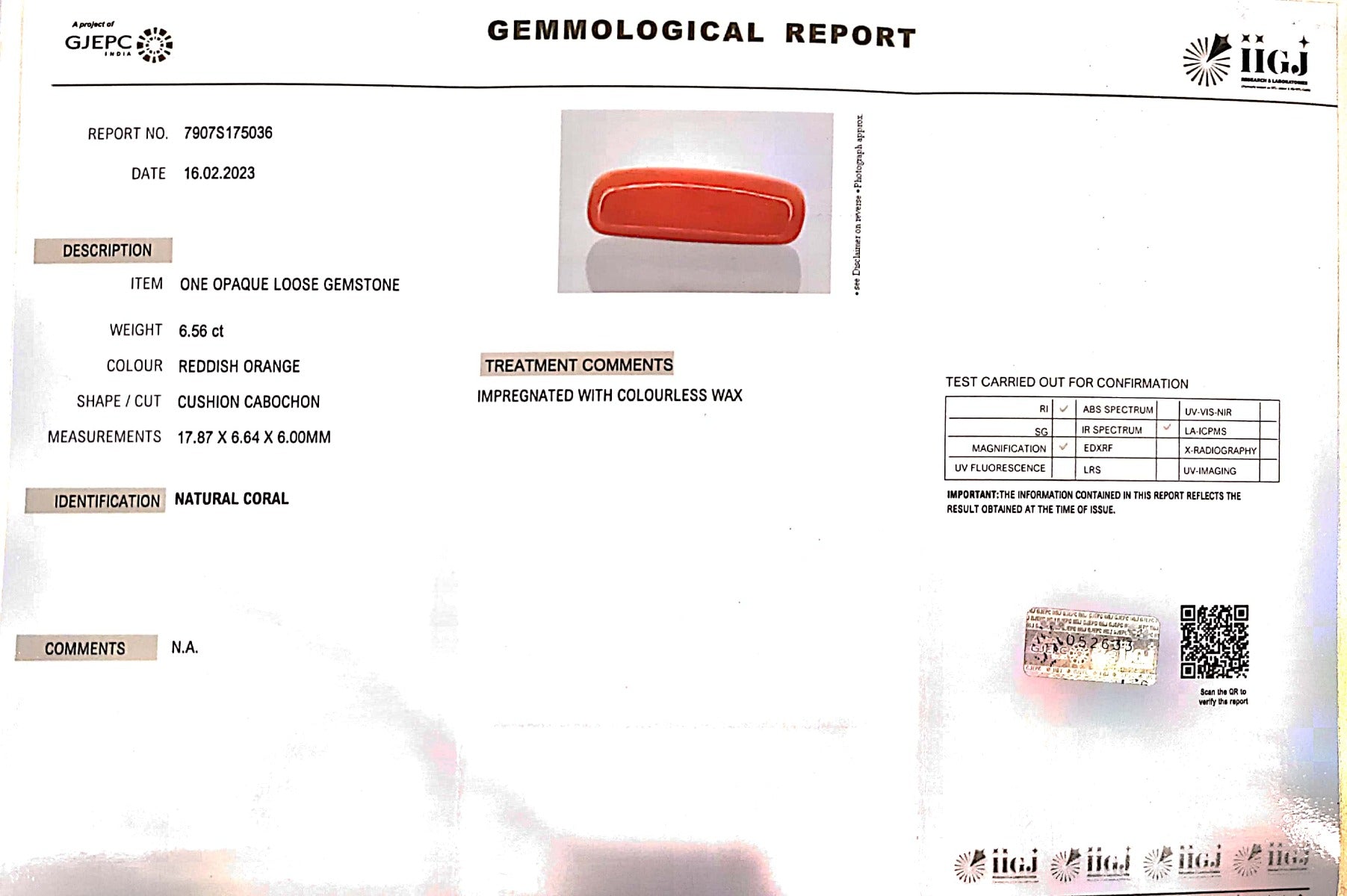 6.56/Carat Natural Cylindrical Red Coral (1800)