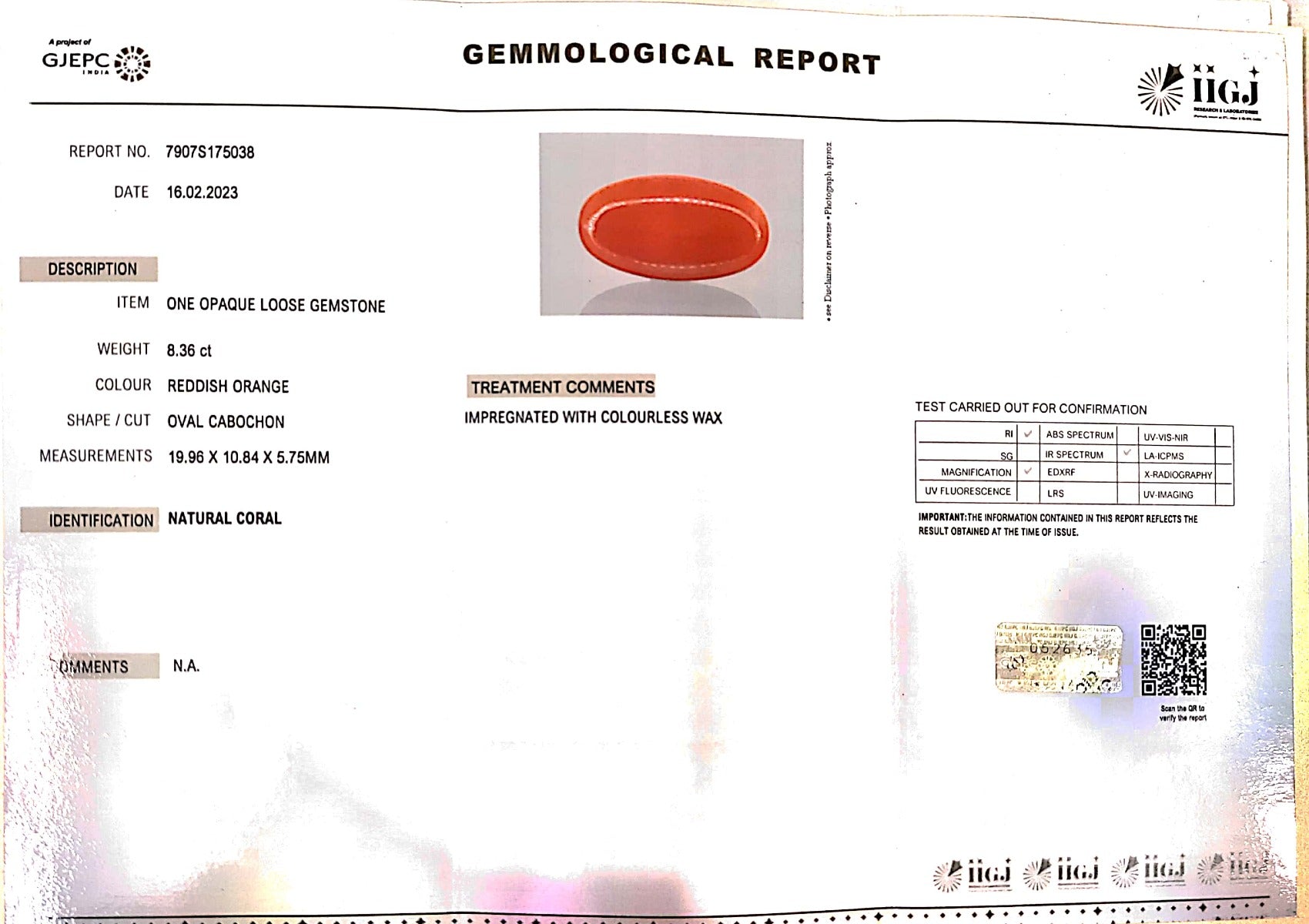 8.36/Carat Natural Japanese Red Coral (6200)