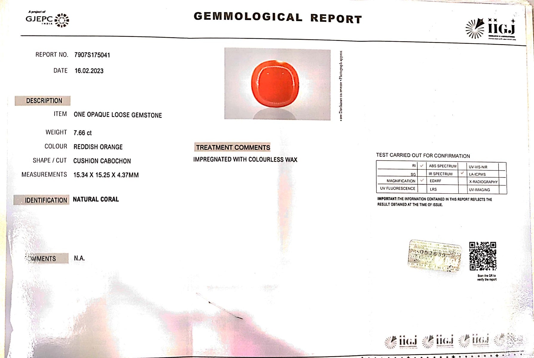 7.66/Carat Natural Japanese Red Coral (6200)