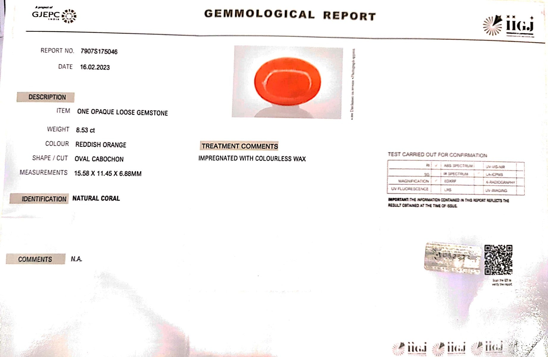 8.53/Carat Natural Japanese Red Coral (6200)