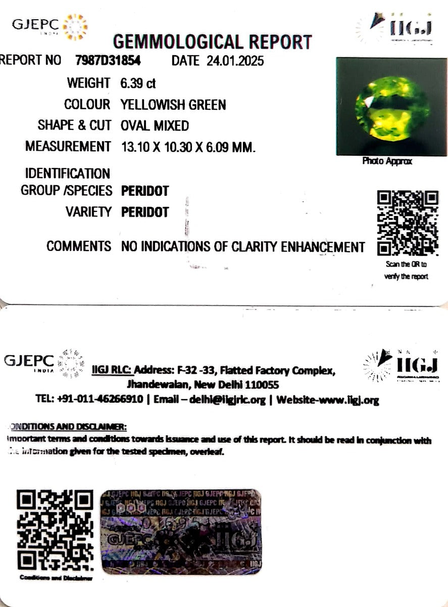 6.39/CT Natural Peridot With Govt. Lab Certificate-5661