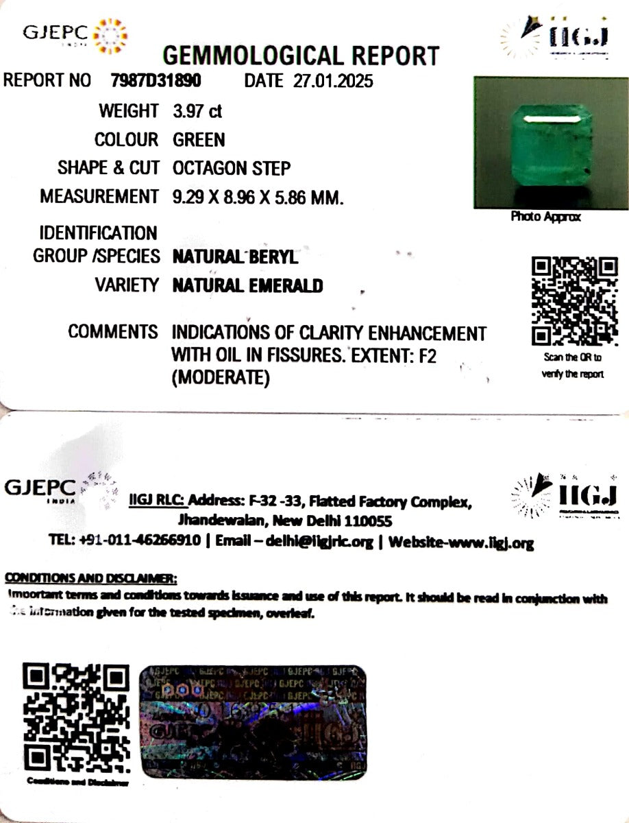 3.97/CT Natural Panna Stone with Govt. Lab Certificate-6771