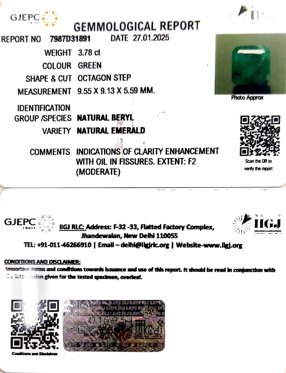 3.78/CT Natural Panna Stone with Govt. Lab Certificate-8991