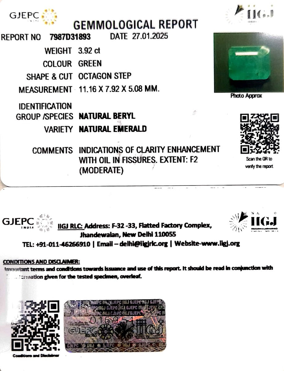 3.92/CT Natural Panna Stone with Govt. Lab Certificate-6771