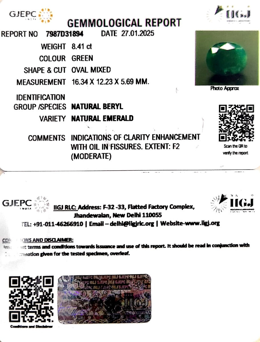 8.41/CT Natural Panna Stone with Govt. Lab Certificate-6771