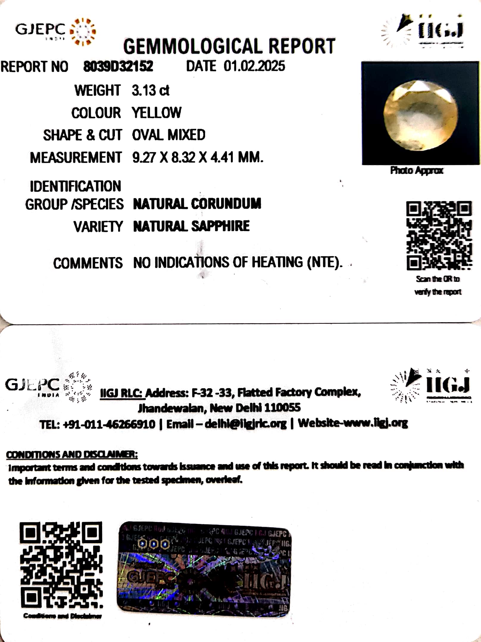 3.13/CT Natural Yellow Sapphire With Govt Lab Certificate