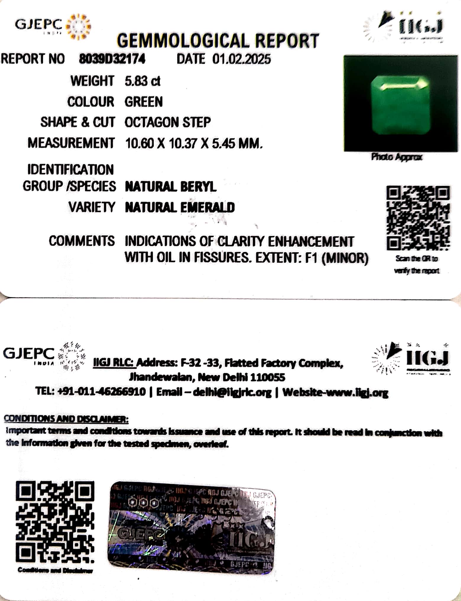 5.83/CT Natural Panna Stone with Govt. Lab Certificate-8039D32174
