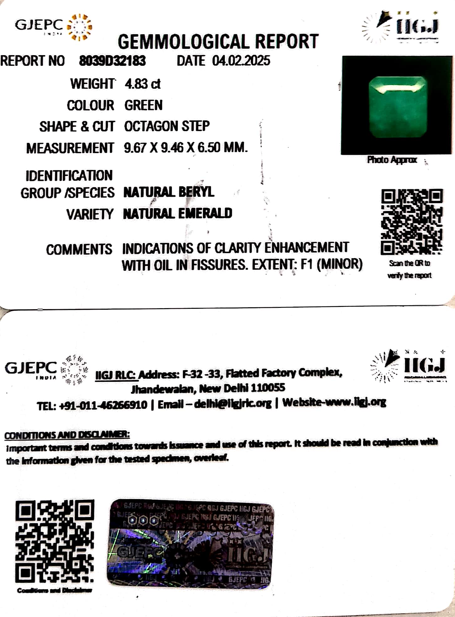 4.83/CT Natural Panna Stone with Govt. Lab Certificate-8039D32183