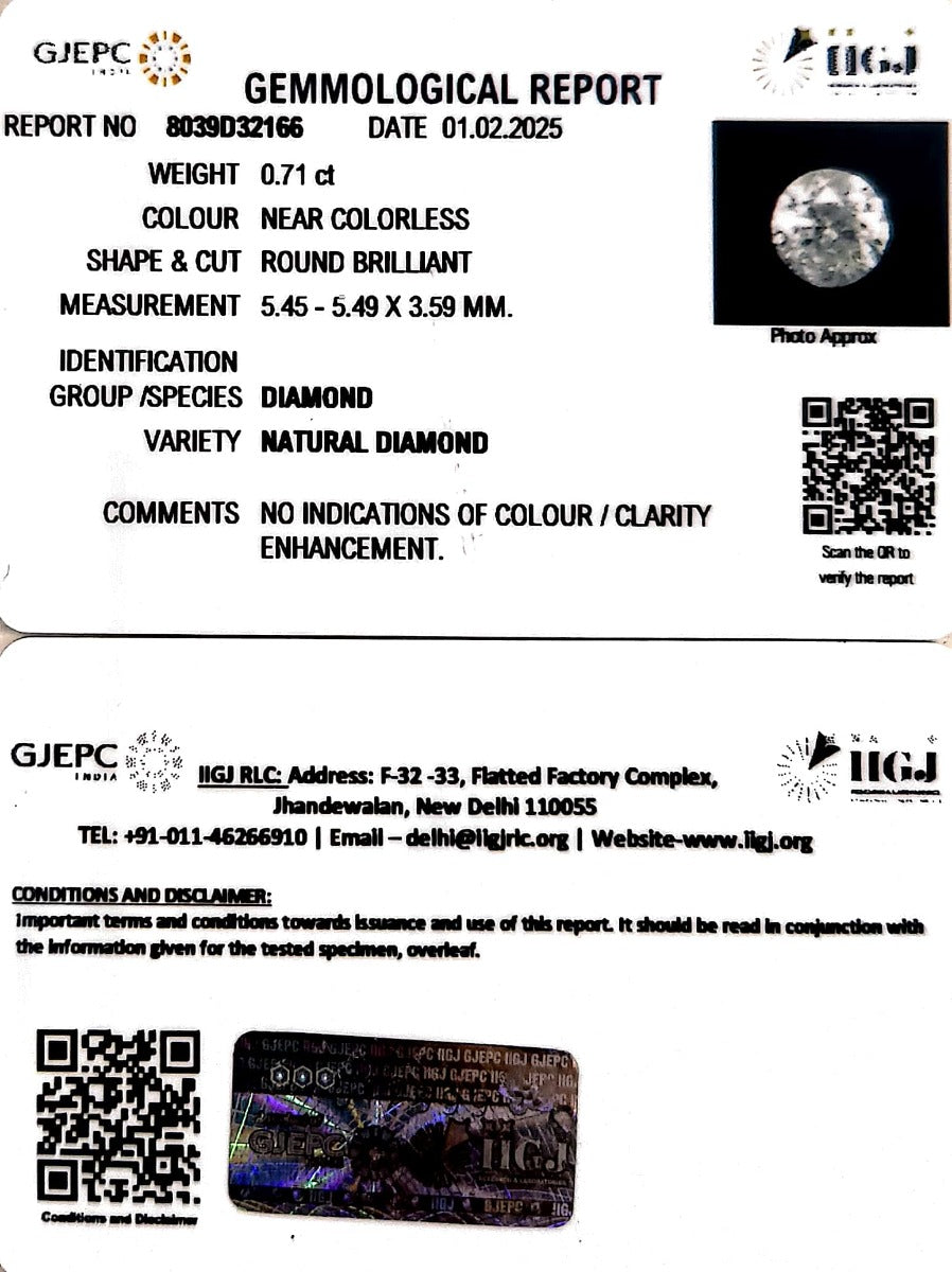 0.71/Cents Natural Diamond with Govt. Lab Certificate-120000