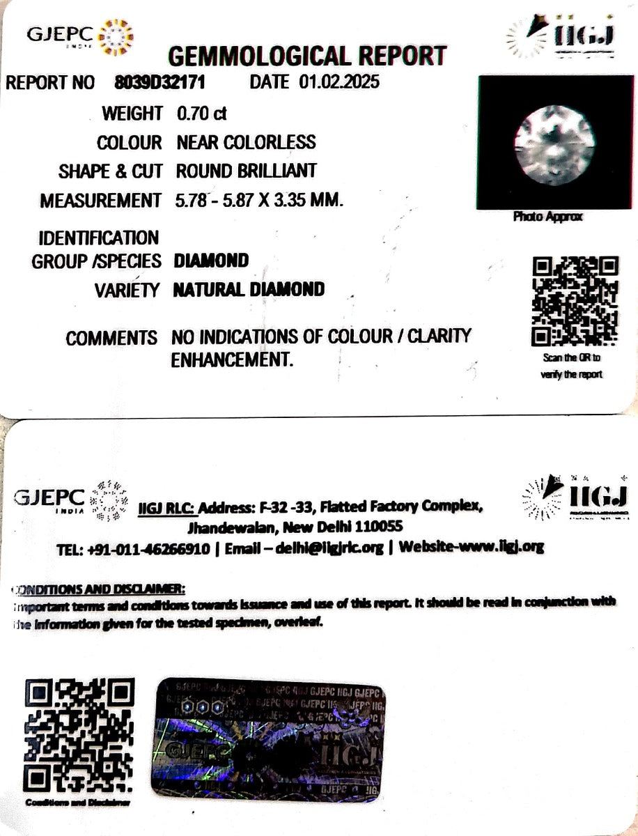 0.70/Cents Natural Diamond with Govt. Lab Certificate-8039D32171