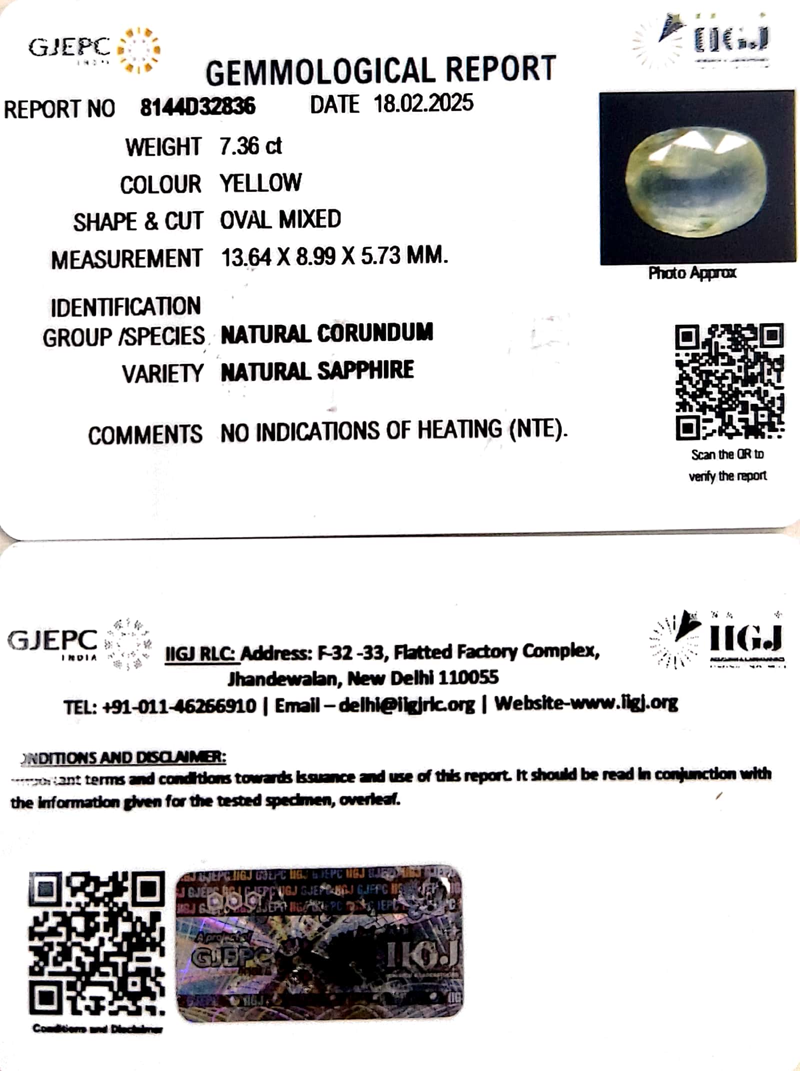 7.36/CT Natural Yellow Sapphire With Govt Lab Certificate