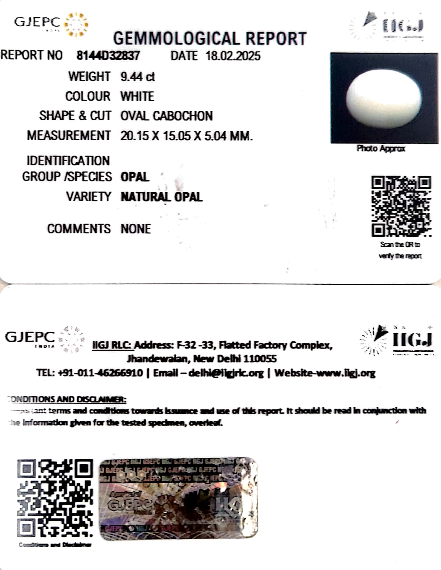 9.44/CT Natural Opal with Govt. Lab Certificate-8144D32837