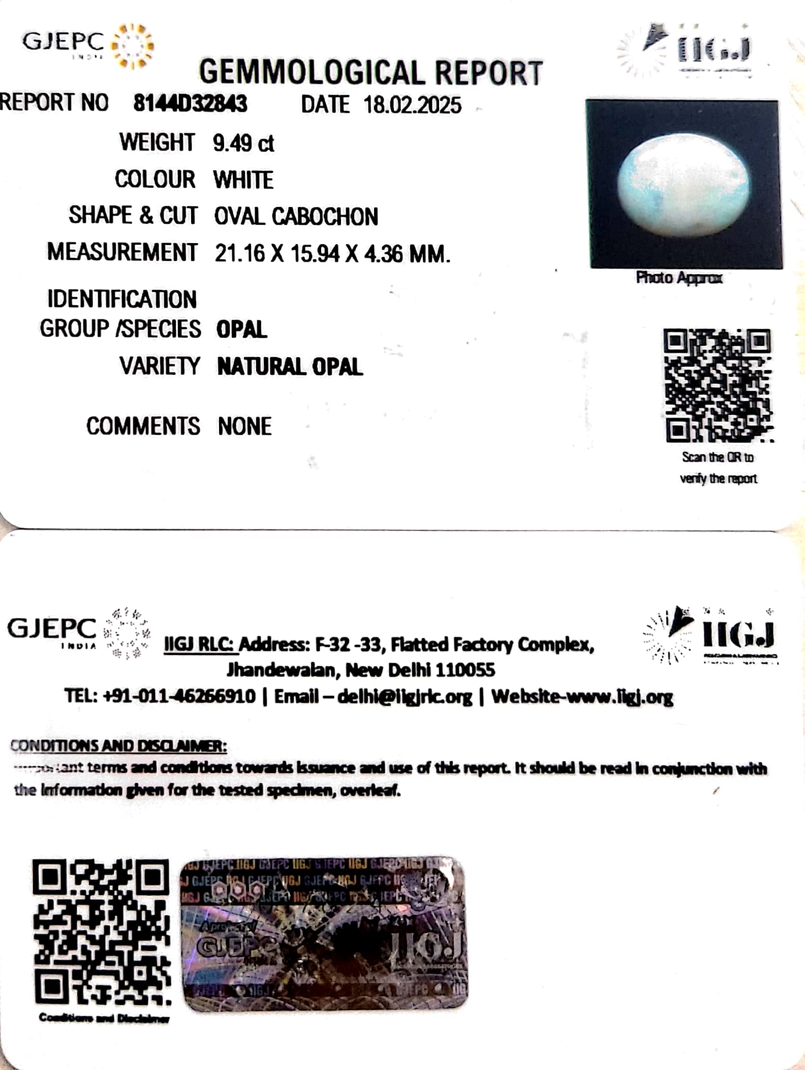 10.53 Ratti Natural Opal with Govt. Lab Certificate