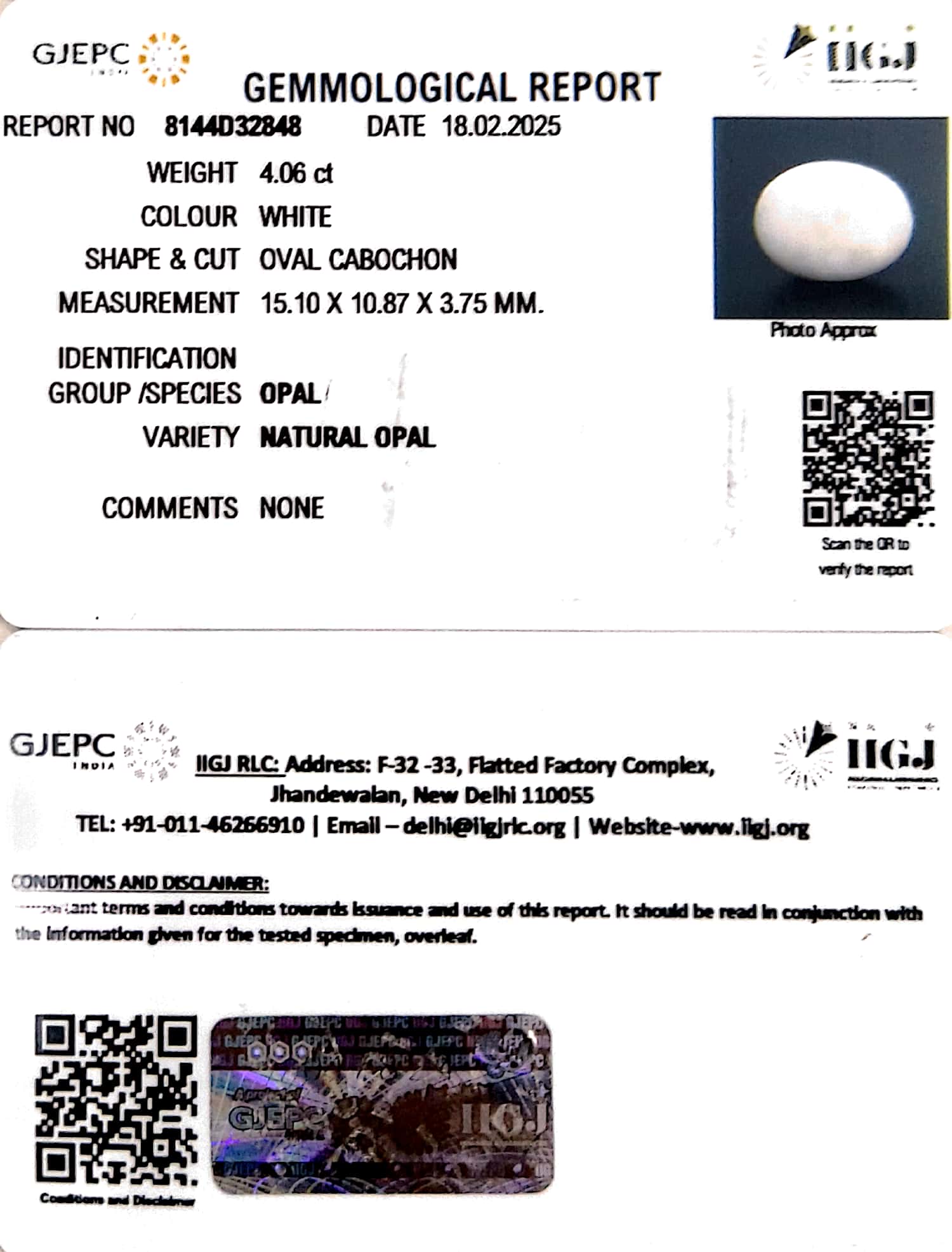 4.06/CT Natural Opal with Govt. Lab Certificate-8144D32848