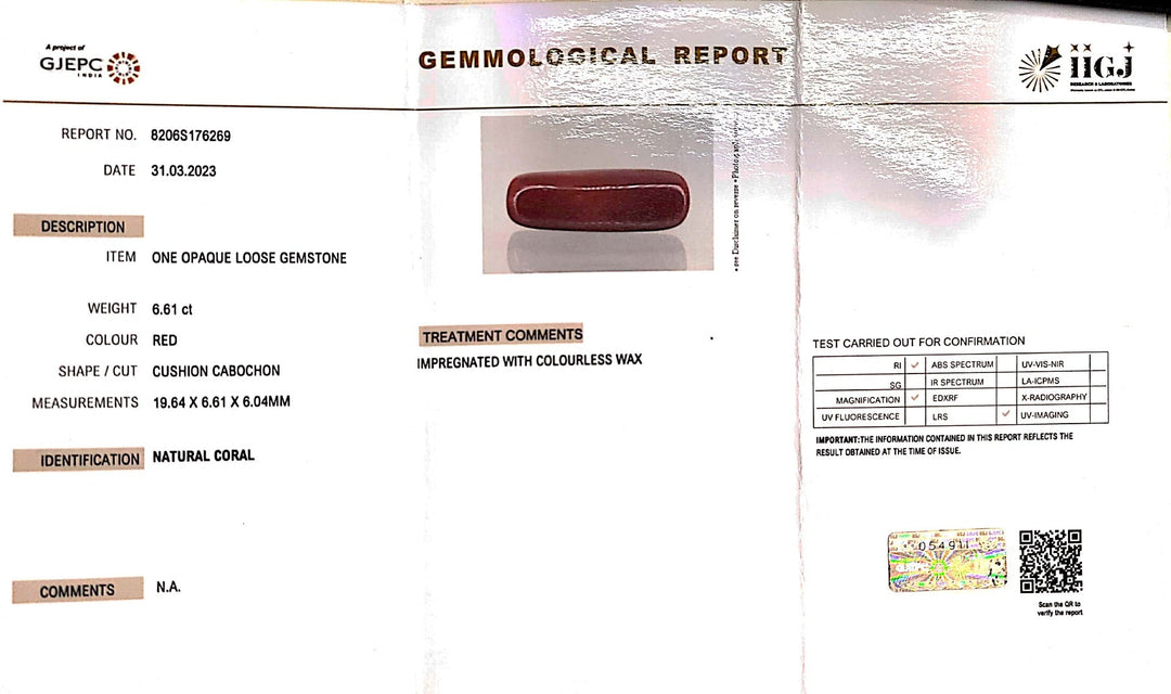 6.61/Carat Natural Cylindrical Red Coral (1800)