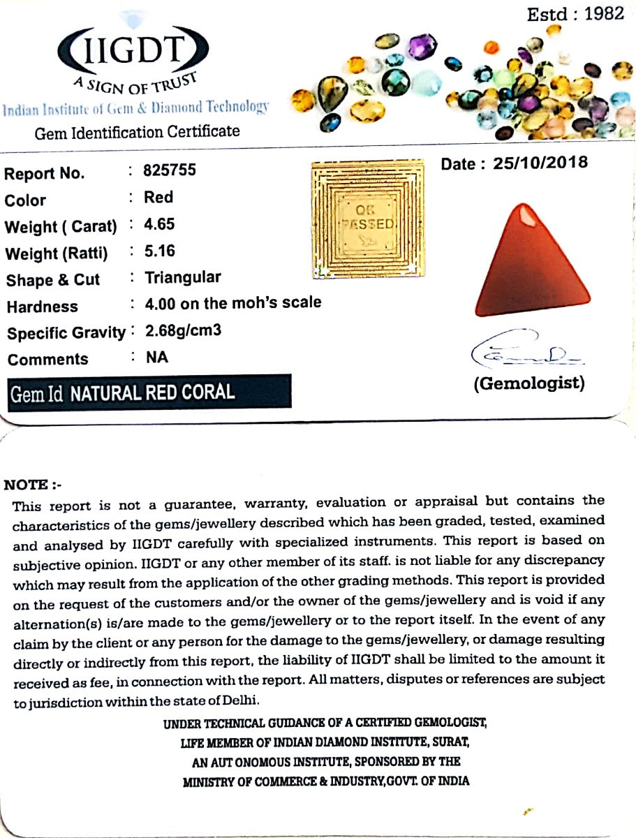 4.65/CT Natural Triangular Red Coral-1054