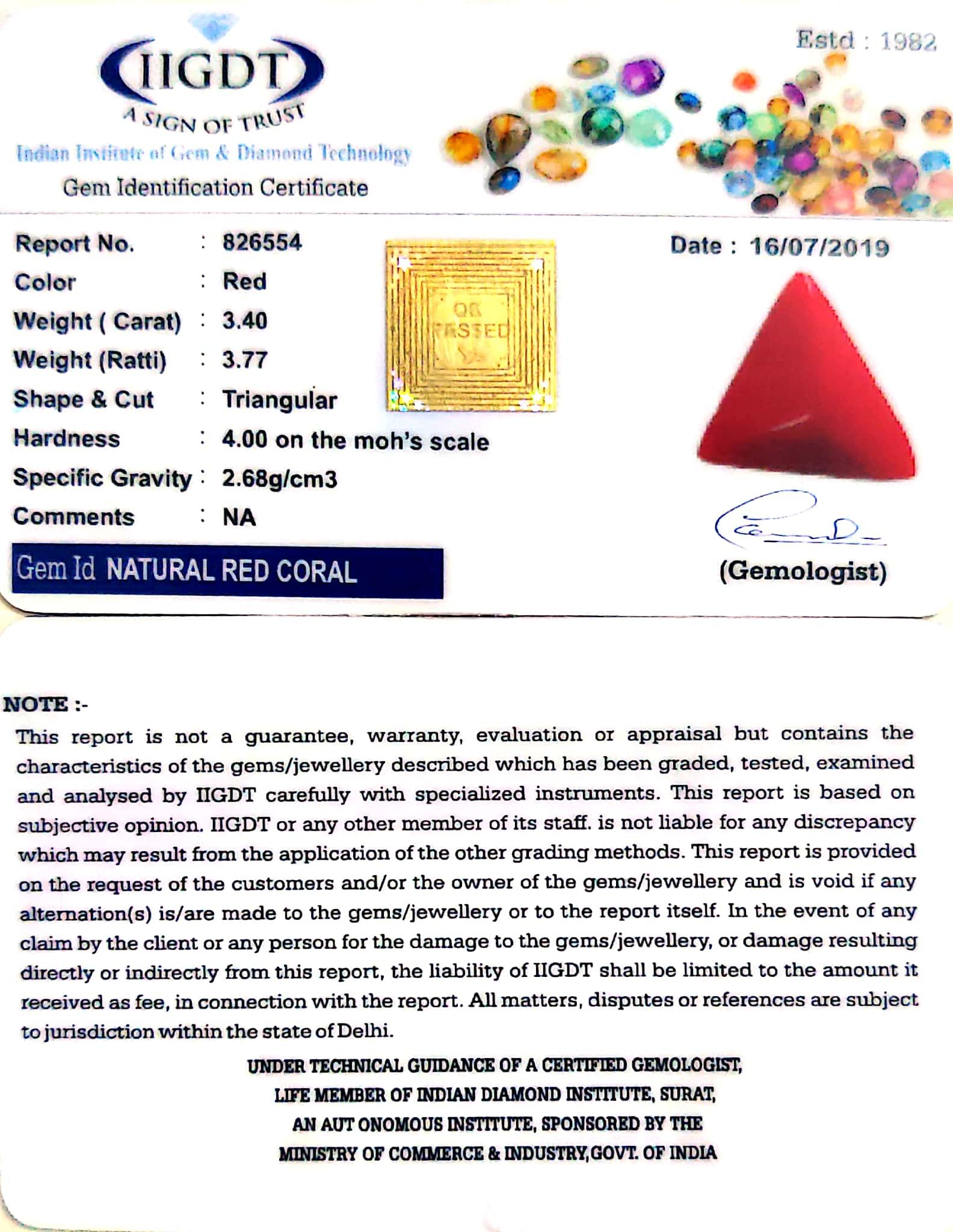 3.40 Carat Italian Triangular Red Coral-826554