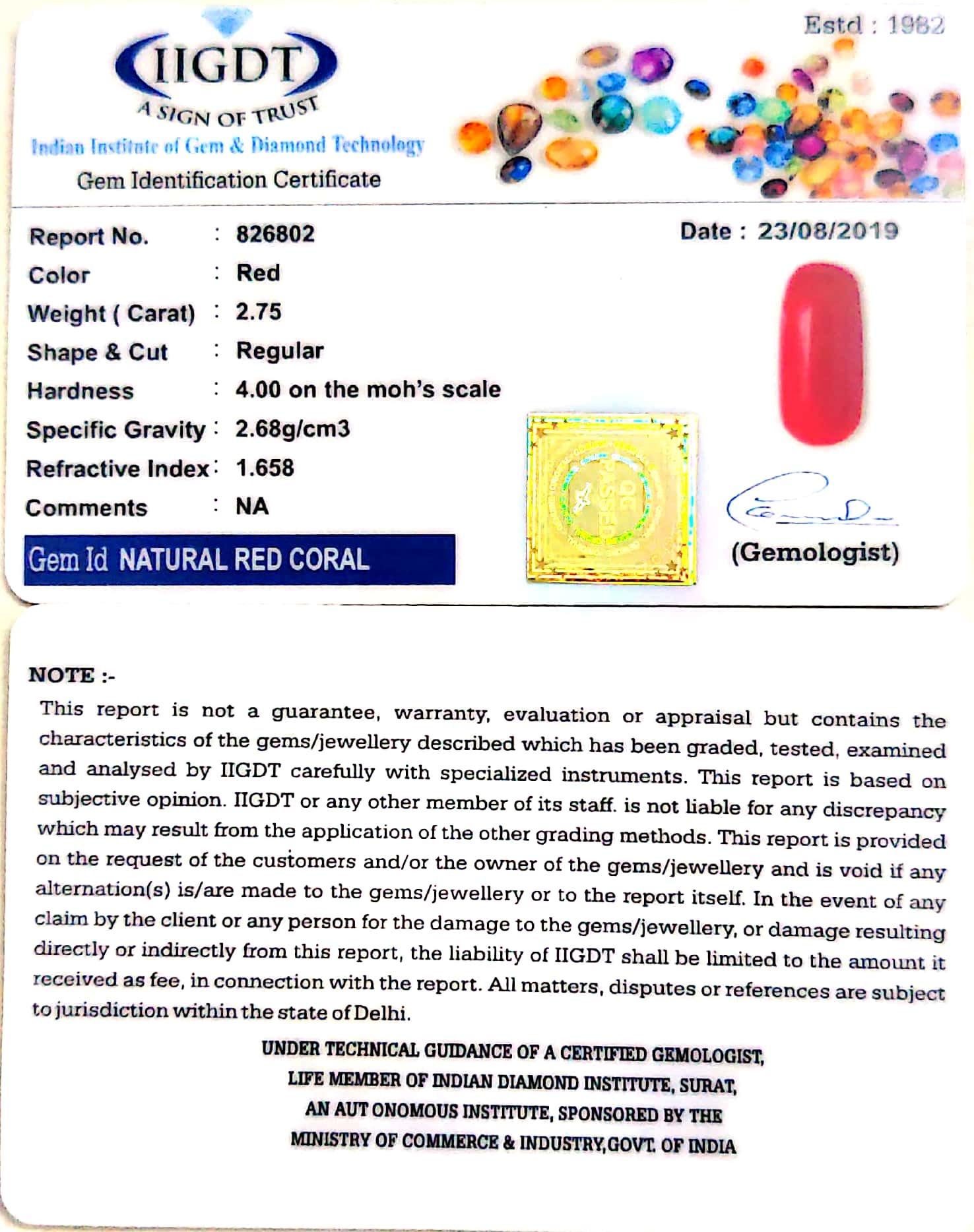 Certified 2.75/CT Natural Italian Moonga Gemstone