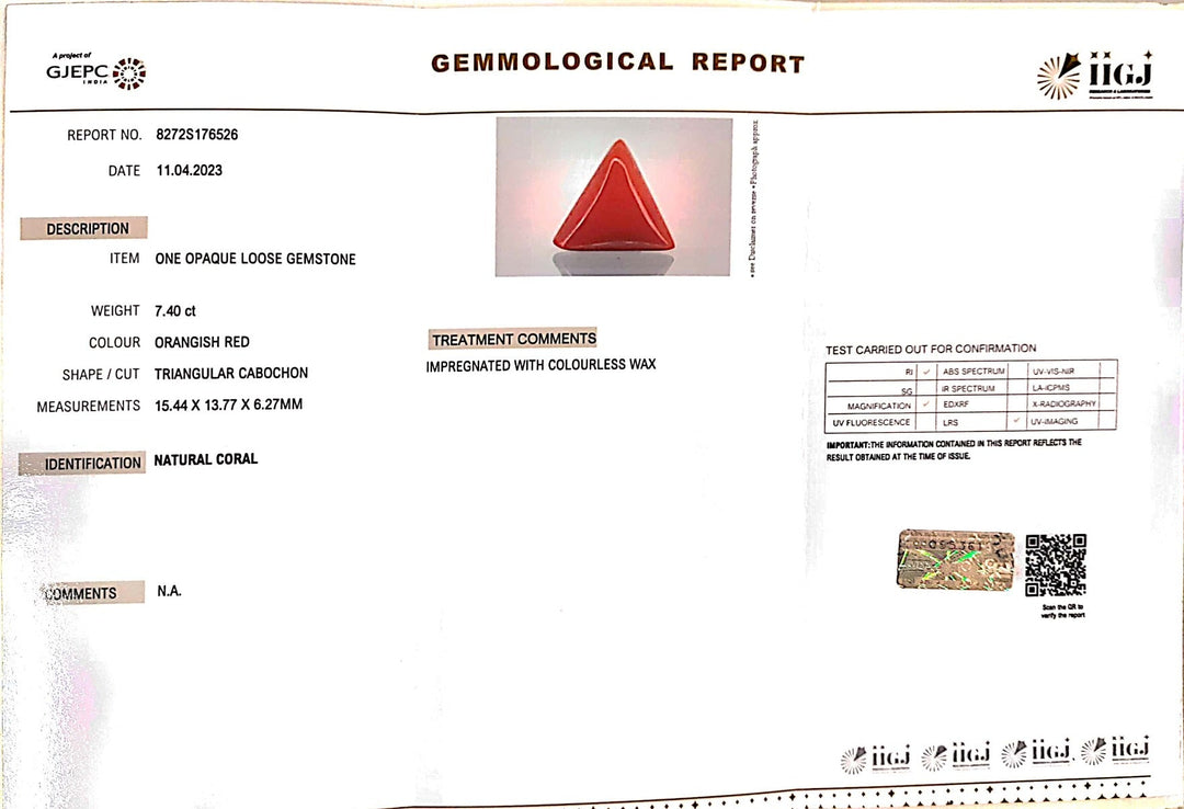 7.40/CT Natural Triangular Red Coral (1800)