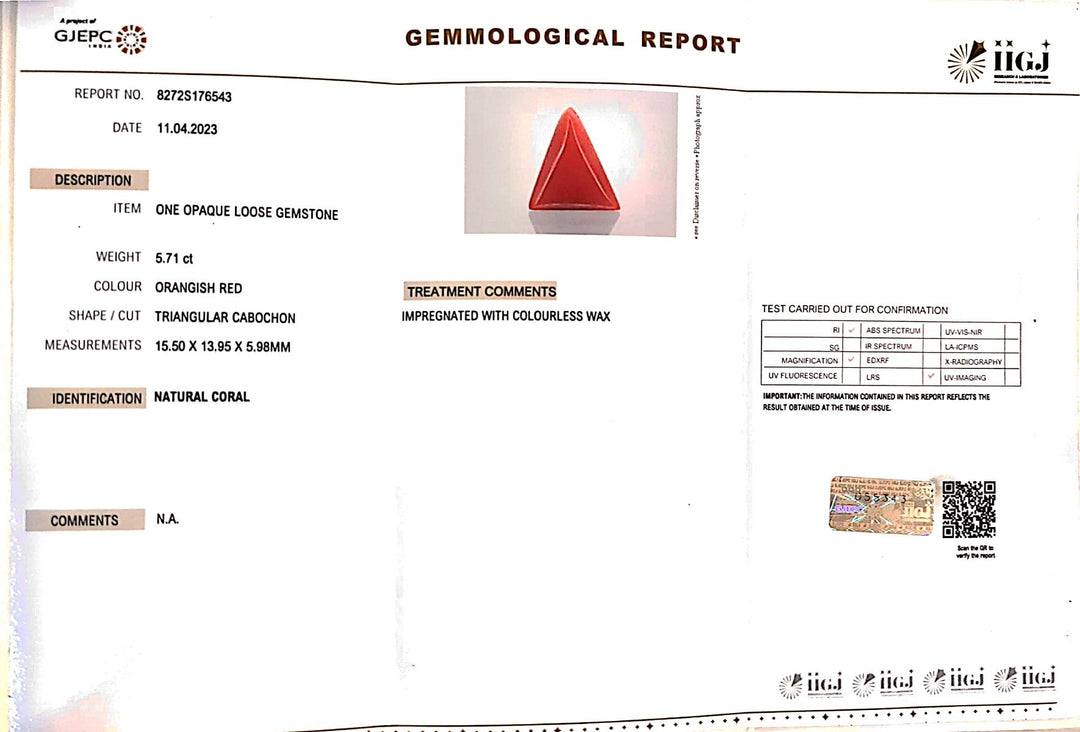 6.32/CT Natural Triangular Red Coral (1800)