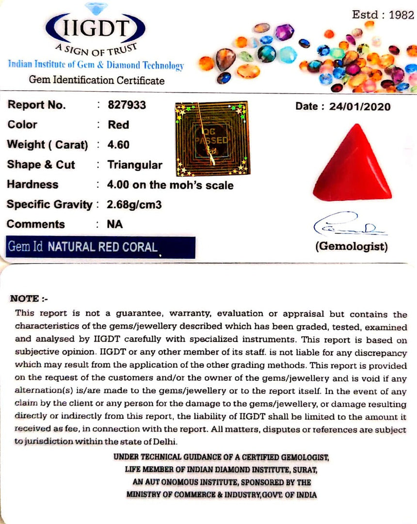 4.60/CT Natural Triangular Red Coral-1054