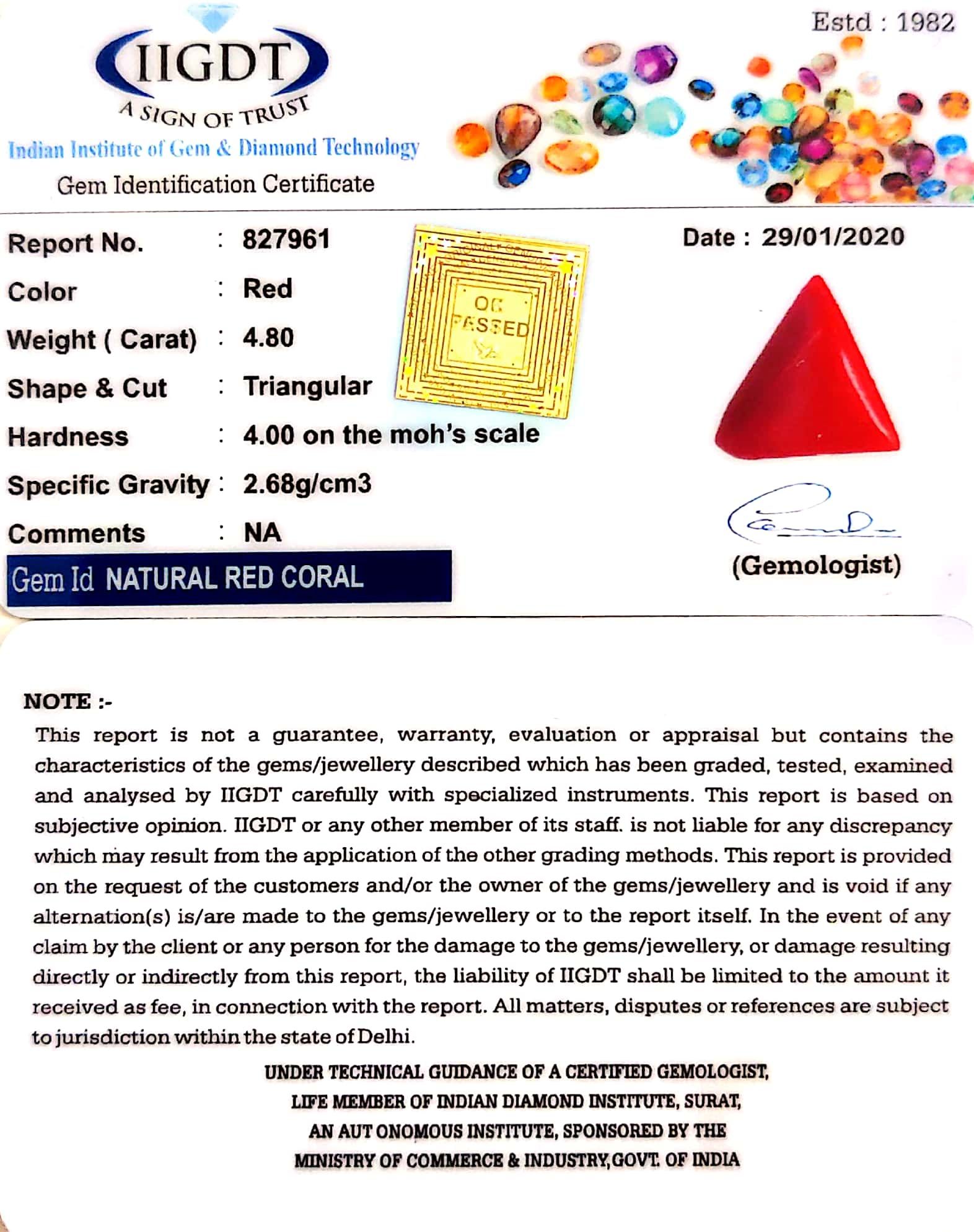 4.80 Carat Natural Italian Triangular Moonga-(1054)