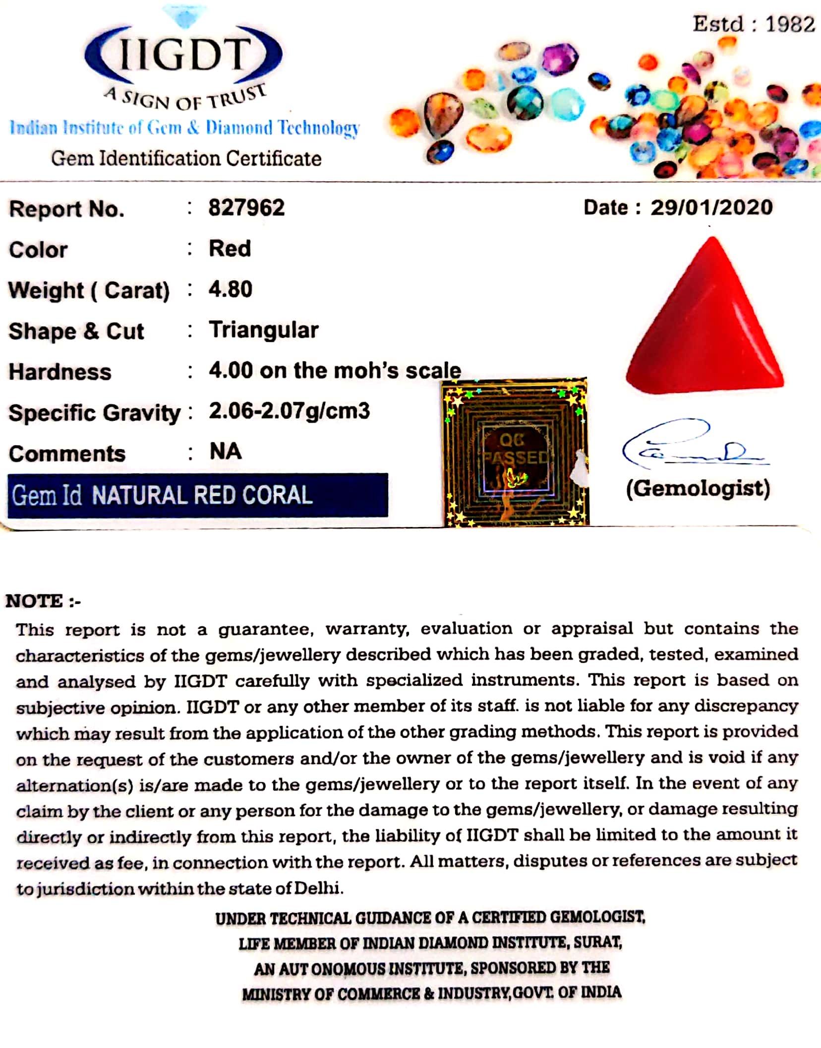 5.33 Ratti Natural Italian Red Triangular Moonga-(1054)