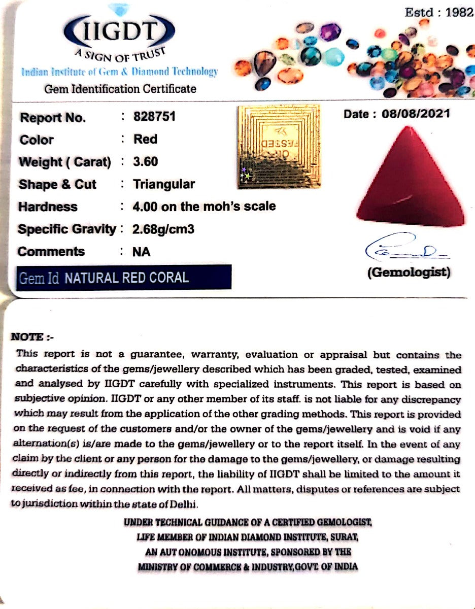 3.60/CT Natural Triangular Red Coral-1054