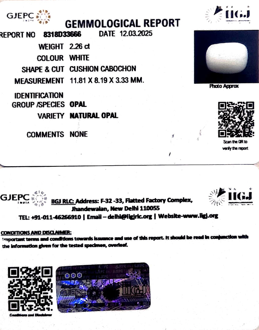 2.26/CT Natural Opal with Govt. Lab Certificate