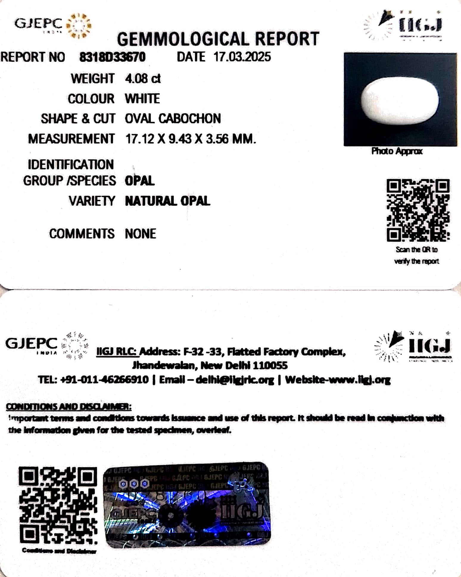 4.08/CT Certified Natural Opal Stone with Govt. Lab Certificate-8318D33670