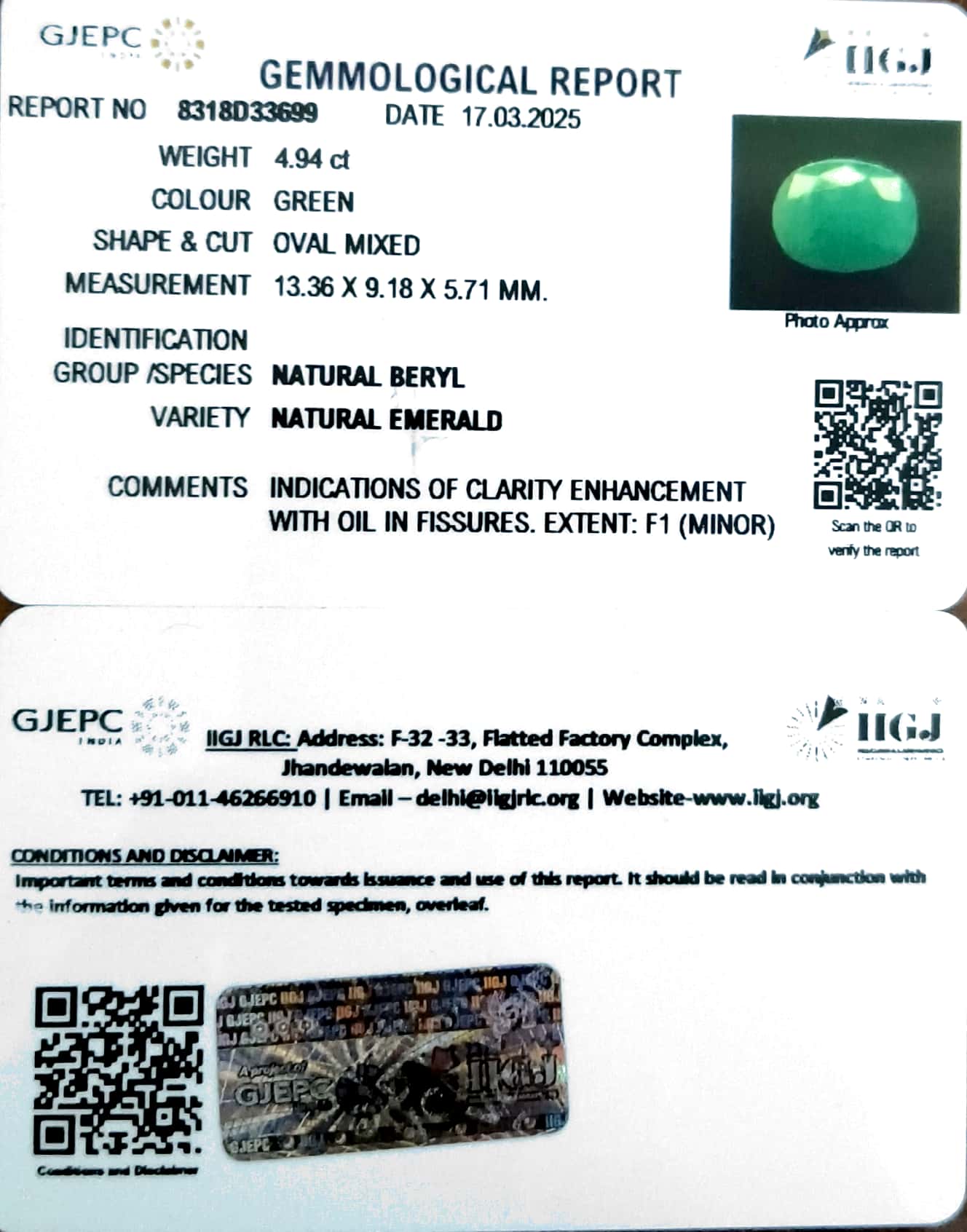 4.94/CT Natural Panna Stone with Govt. Lab Certificate-8318D33699