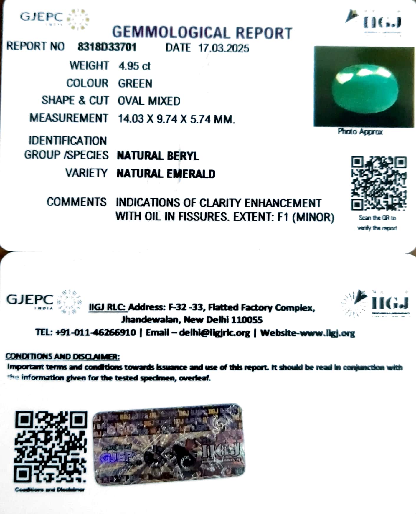 4.95/CT Natural Panna Stone with Govt. Lab Certificate-8318D33701