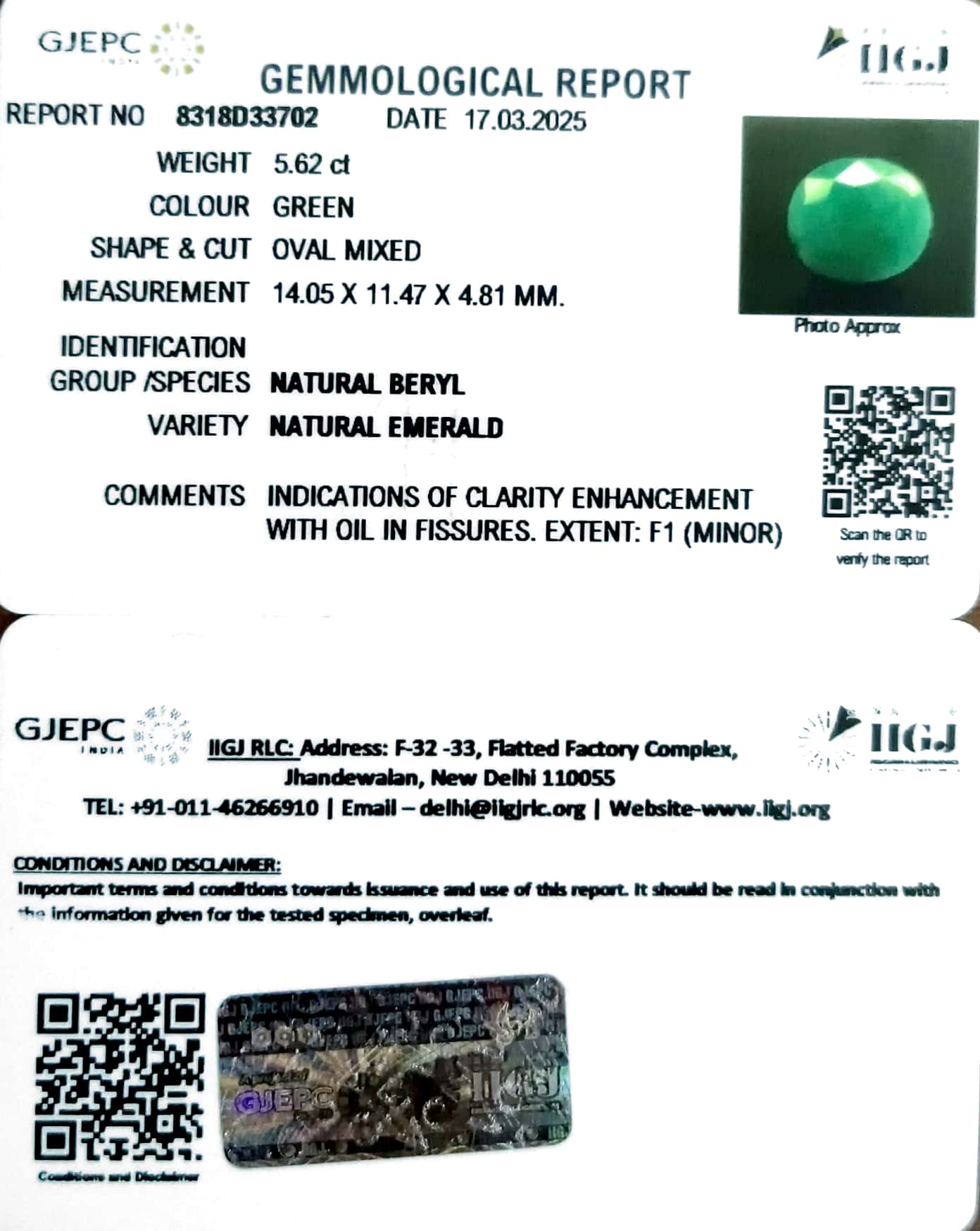 5.62/CT Natural Panna Stone Oval Shape with Govt. Lab Certificate-8318D33702