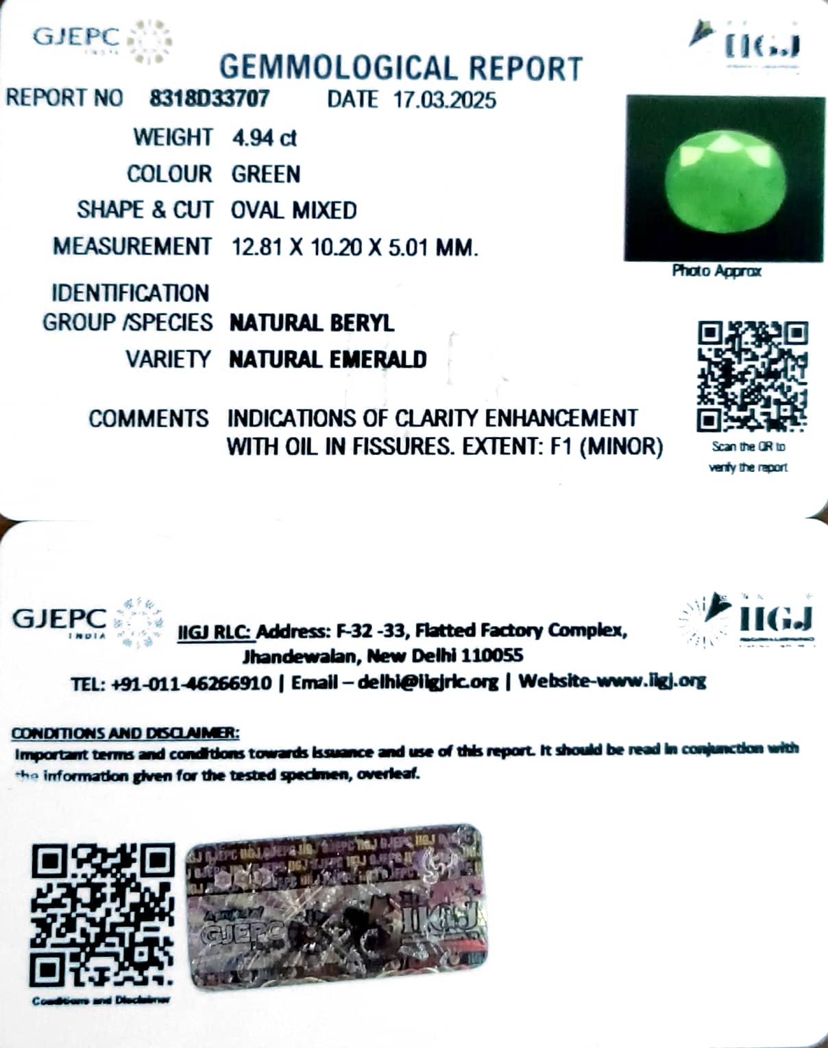 4.94/CT Natural Panna Stone with Govt. Lab Certificate-8318D33707