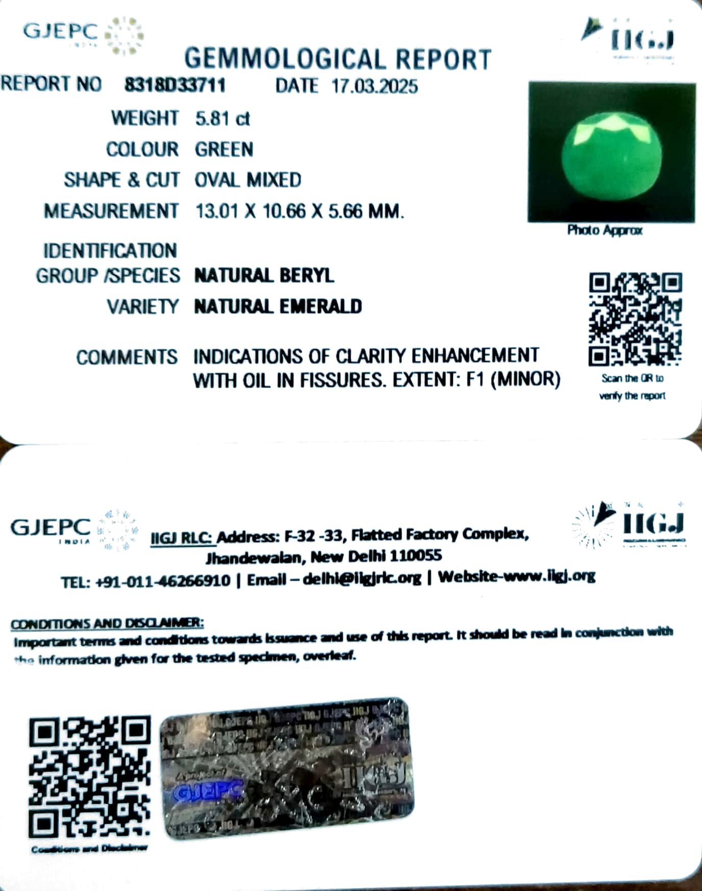 6.45/Ratti Natural Panna Stone with Govt. Lab Certificate