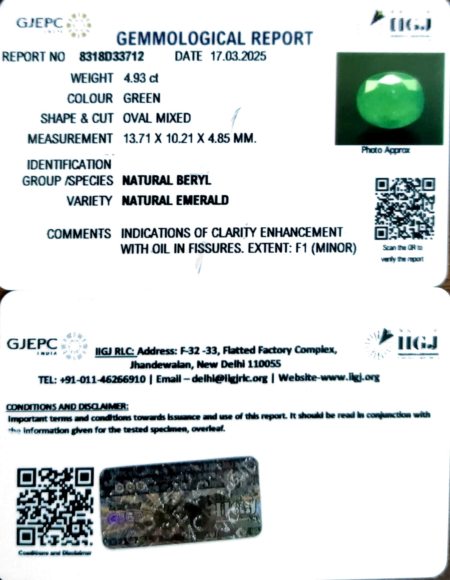 4.93/CT Natural Panna Stone with Govt. Lab Certificate-8318D33712