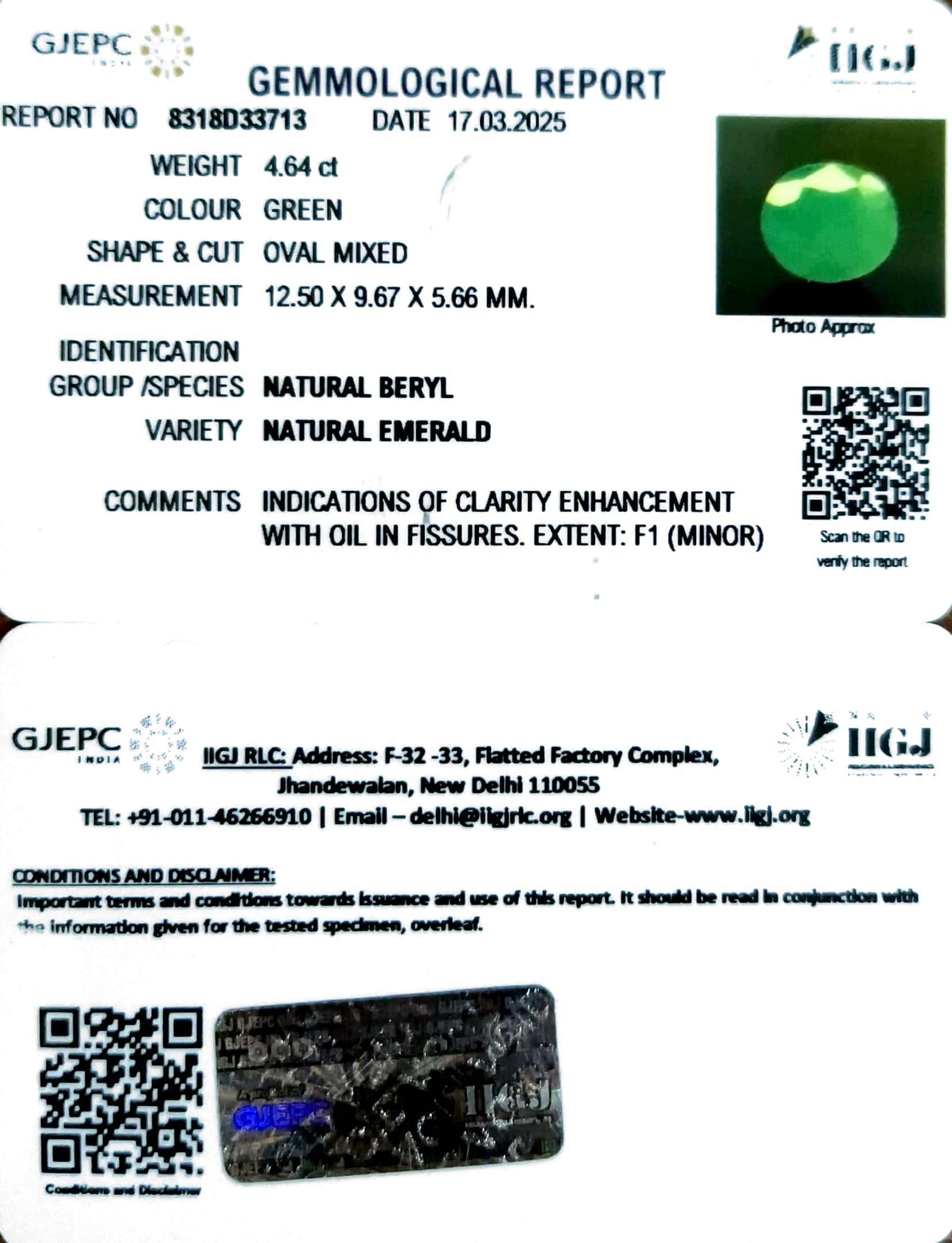 4.64/CT Natural Panna Stone with Govt. Lab Certificate-8318D33713