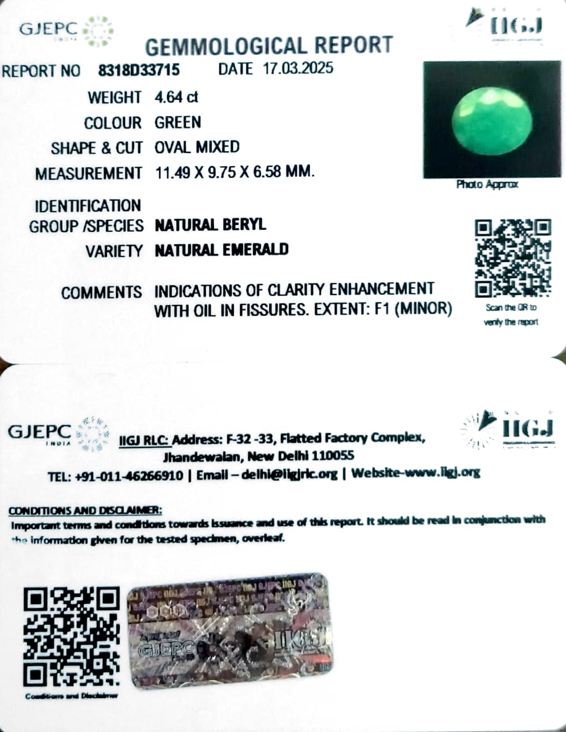 4.64/CT Natural Panna Stone with Govt. Lab Certificate-8318D33715